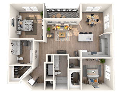 Floor plan for 2 beds, 2 baths, 1202 sqft